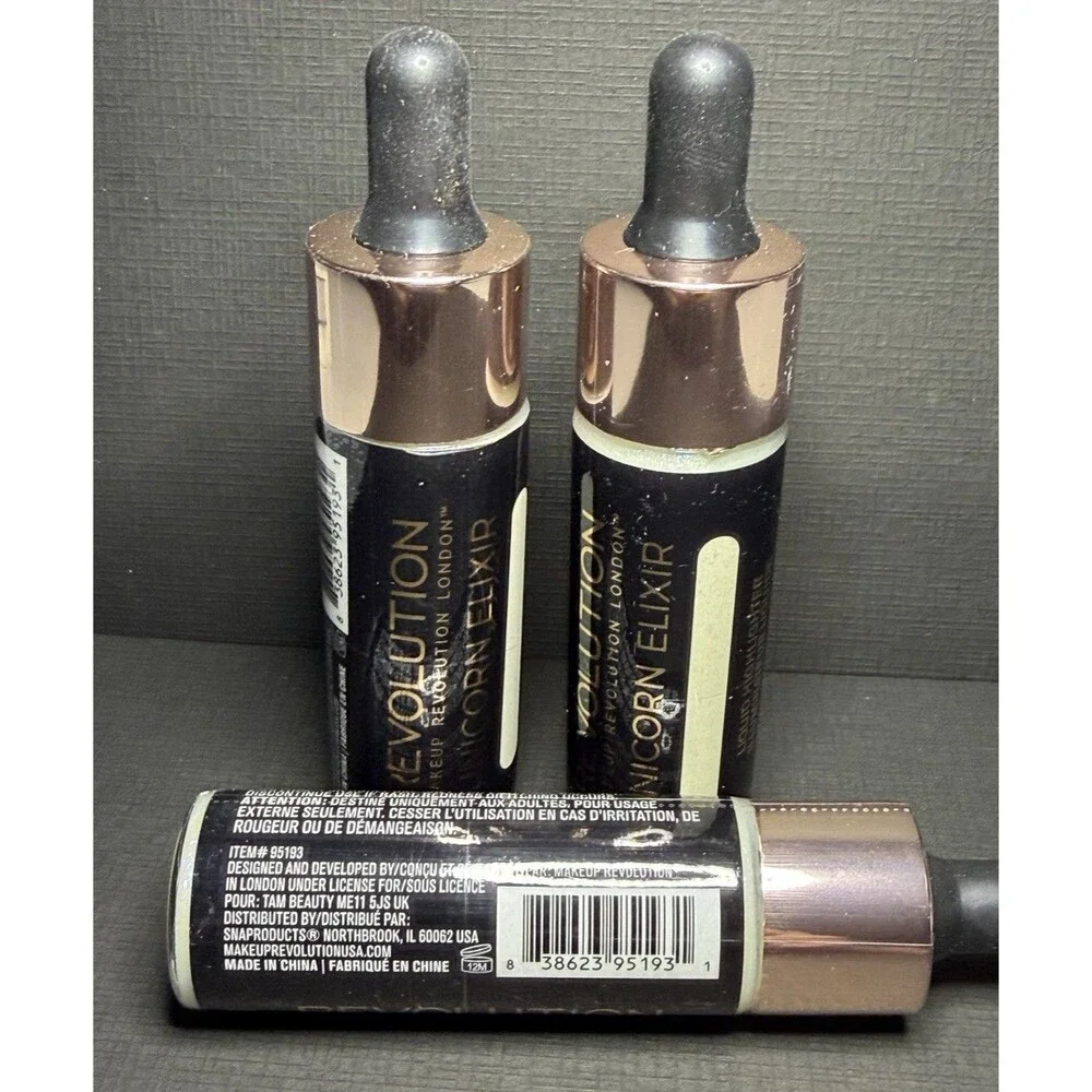 3‑Pack Revolution Liquid Highlighter Unicorn Elixir – Iridescent Glow Drops